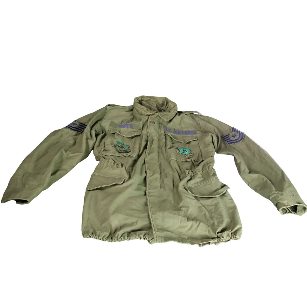 Vintage Alpha Industries USAF Field Jacket With Patches Men's Size Small Long